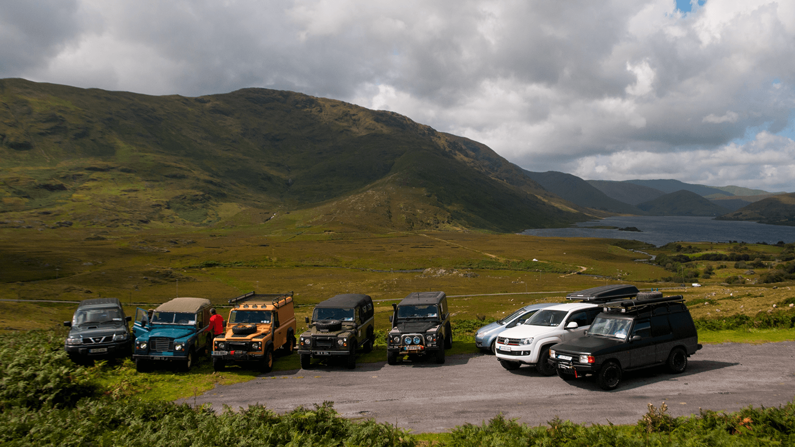 Vehicles with Connemara mountain view